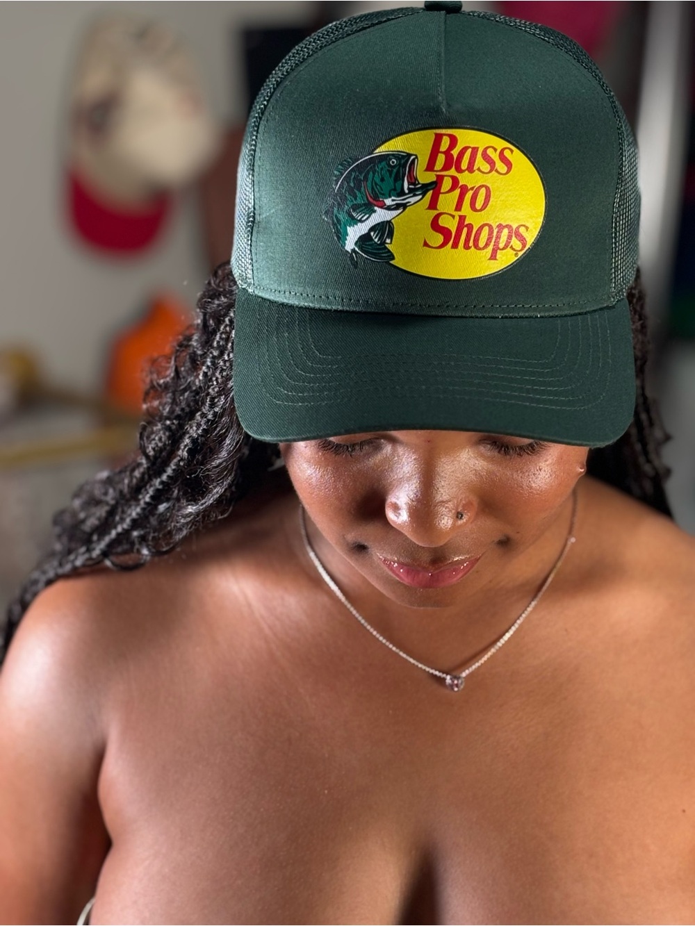 Bass Pro Shops Green and Yellow Patch Trucker Cap